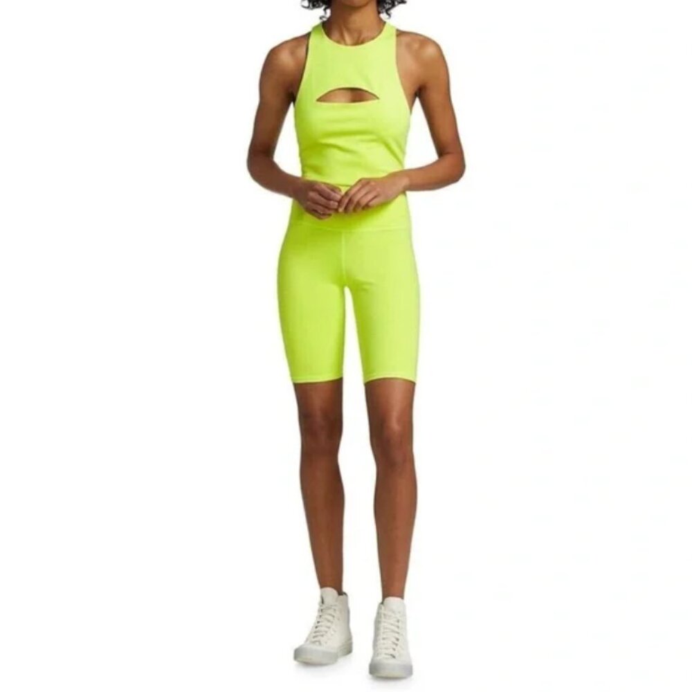 Alice + Olivia Aaron High Waisted Biker Short NWT Neon Keyline Large